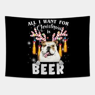 All I Want For Christmas Is Beer Bulldog Tapestry