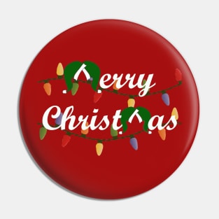 Classic Merry Christmas with Santa Hats - White font Pin