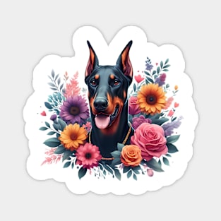 A doberman with beautiful colorful flowers Magnet