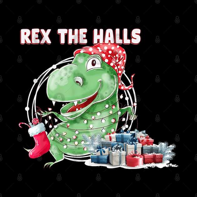 T Rex The Halls Christmas Dinosaur by Mitsue Kersting