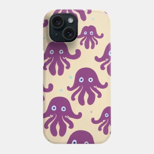 A fun vividly colored pattern of cute pink octopi and hearts swimming around the ocean  in a cartoonish minimalist style inspired by credit scenes anime movie and television series.  Thank you for supporting an indie artist! Phone Case