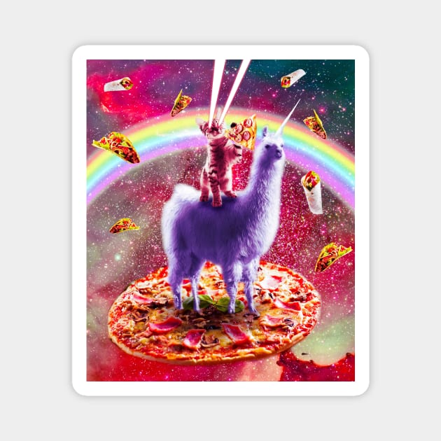 Laser Eyes Outer Space Cat Riding On Llama Unicorn Magnet by Random Galaxy