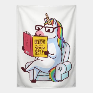 Believe in Yourself Unicorn Reading Book Tapestry