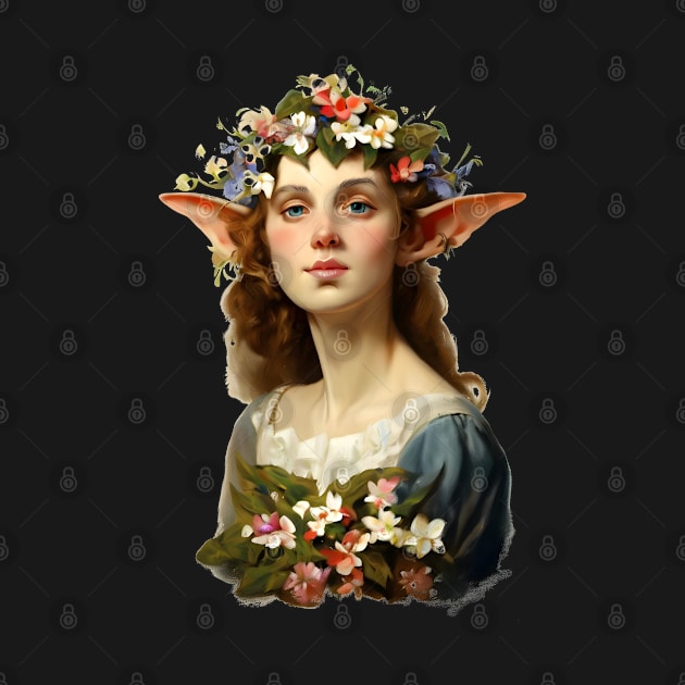 Elf Girl with flowers vintage baroque painting by Ravenglow