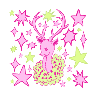 Retro Majestic Deer, Pink and Green T-Shirt