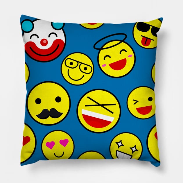 funny clown emojis happy face Pillow by gossiprag