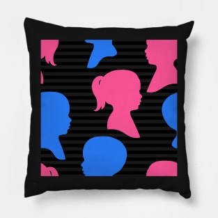 Child Silhouettes - Pink and Blue on Stripped Background Pillow