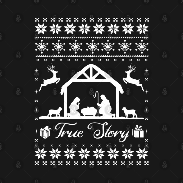 Christmas Nativity Christ True Story Nativity Scene Ugly Sweater by nvqdesigns