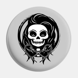 Female Craft Artist Skull and Needles Black Logo Pin