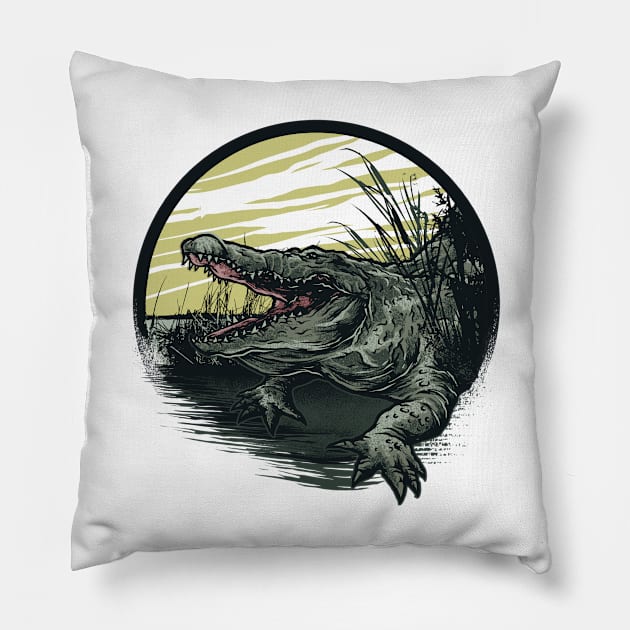 Dark Alligator Swamp Grunge Pillow by DanDesigns