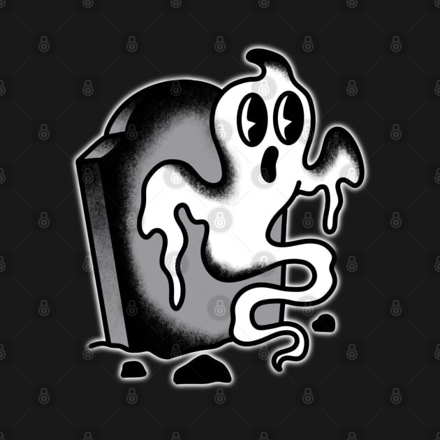 Vintage cartoon graveyard ghost by LEEX337