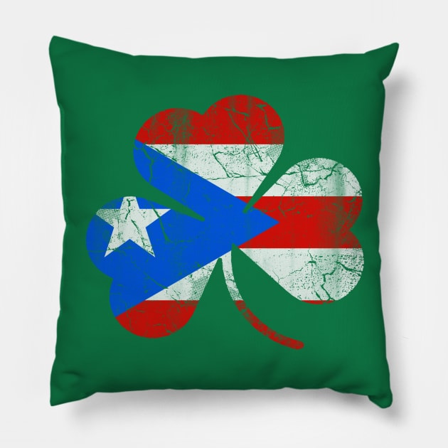 Puerto Rico Flag Shamrock Irish St Patrick's Day Pillow by E