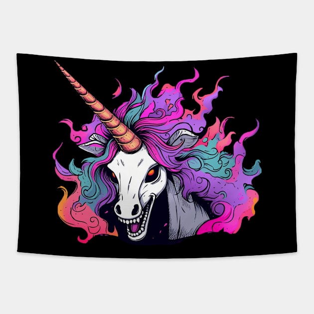 evil unicorn Tapestry by dorapeterx