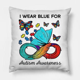 Autism Butterfly I Wear Blue For Autism Awareness Pillow