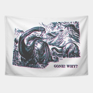 Brontosaurus GONE WHY faded vintage pink and blue dinosaur art Tapestry