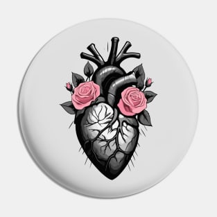 Black and white human heart with roses Pin