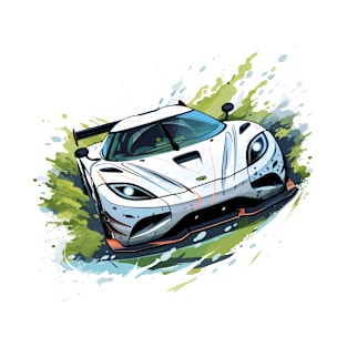 Koenigsegg Race White Cartoon Small Print T-Shirt