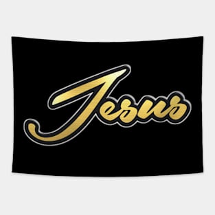 Shiny black and Gold JESUS word ver4 Tapestry