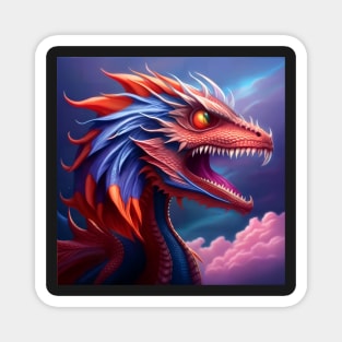 Ferocious Red Dragon with Blue Highlights Magnet