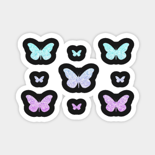 Purple Blue Ombre Faux Glitter Butterflies Magnet