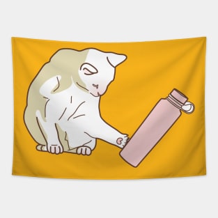 Cat knocking pink water bottle Tapestry