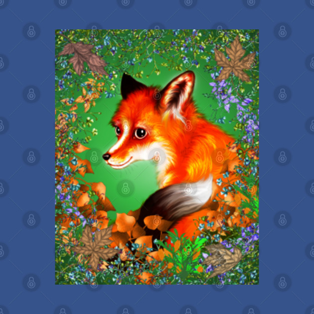 Discover Red Fox with Green Background and Flowers - Red Fox - T-Shirt