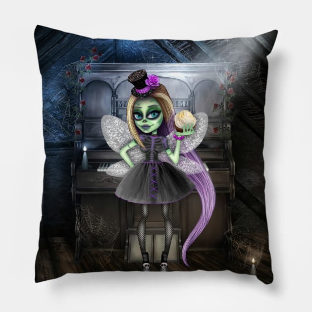 Goth fairy and piano Pillow by Paciana Peroni