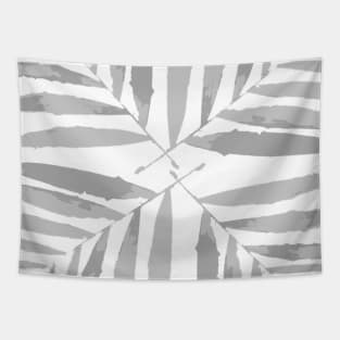 Geometric palm leaves silver grey on  white, leaves, tropical , fall,  TeePublic Tapestry