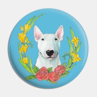 Bull terrier with flowers Pin