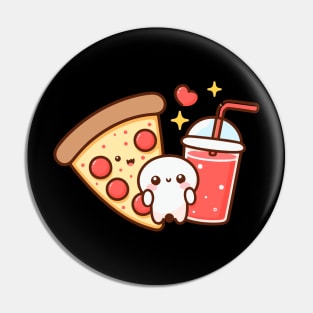 Kawaii Pepperoni Pizza and Drink | Design for Pizza Lovers | Cute Kawaii Food Art Pin