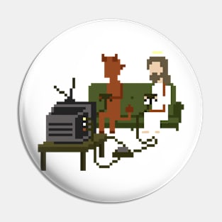 Jesus And Devil Playing Video Games Pixel Art Classic Pin