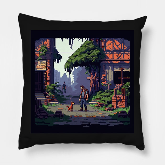 The Last of Us Pedro Pascal Joel Pixel art inspired design Pillow by Buff Geeks Art