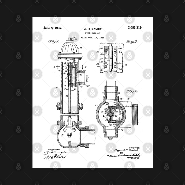 Fire Hydrant Patent - Fireman Fire House Art - White by patentpress