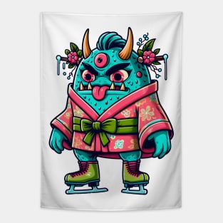 Ice skating monster Tapestry