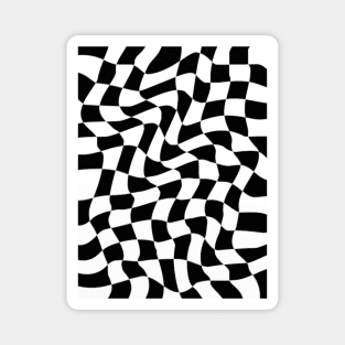 Black and White Wavy Checkered Pattern Magnet