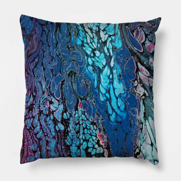 Blue-blue Hoarfrost Fluid Art Pillow by Stacey-Design