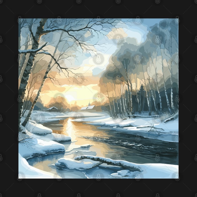 Winter River Winter Landscape by Siha Arts