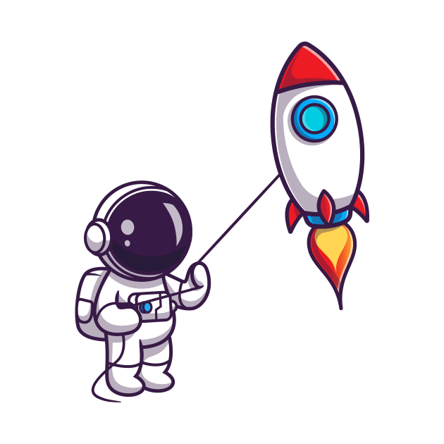 Cute Astronaut Playing Rocket Kite Cartoon by Catalyst Labs