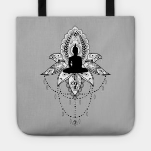 Wonderful lotus with buddha, black and white, zentangle Tote