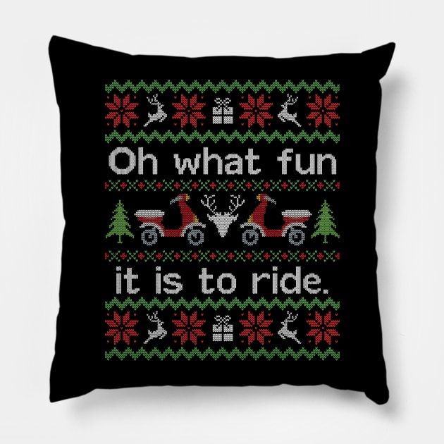 Ugly Christmas Sweater Fun to Ride a Moped Scooter Pillow by HolidayoftheWeek