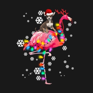 Chihuahua riding Flamingo Christmas T-Shirt