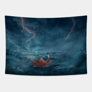 wrecked paper boat Tapestry