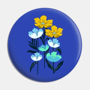 Colorful tropical flowers in blue and yellow Pin