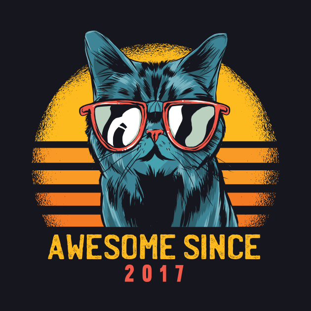 Retro Cool Cat Awesome Since 2017 // Awesome Cattitude Cat Lover by Now Boarding