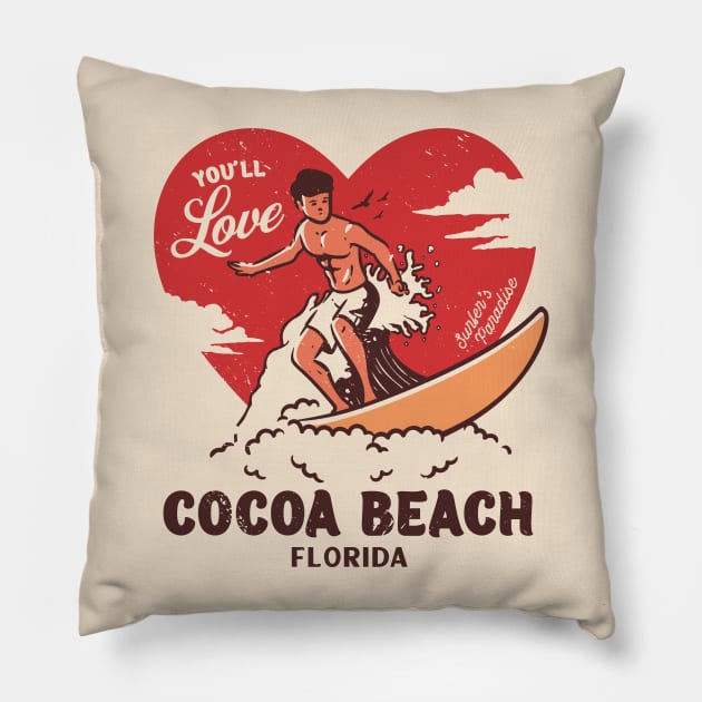 Vintage Surfing You'll Love Cocoa Beach, Florida // Retro Surfer's Paradise Pillow by Now Boarding