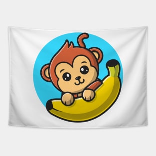 Cute Monkey Holding Banana Tapestry