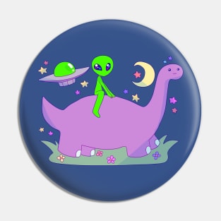 Alien Riding a Dinosaur Pin