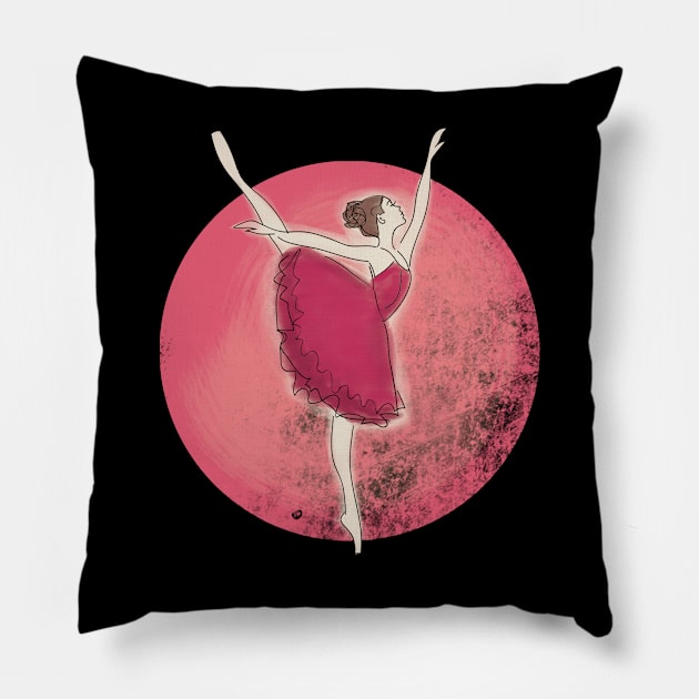 Ballet Dancer under the red moon, Water Color design Pillow by Printzeez by Lina