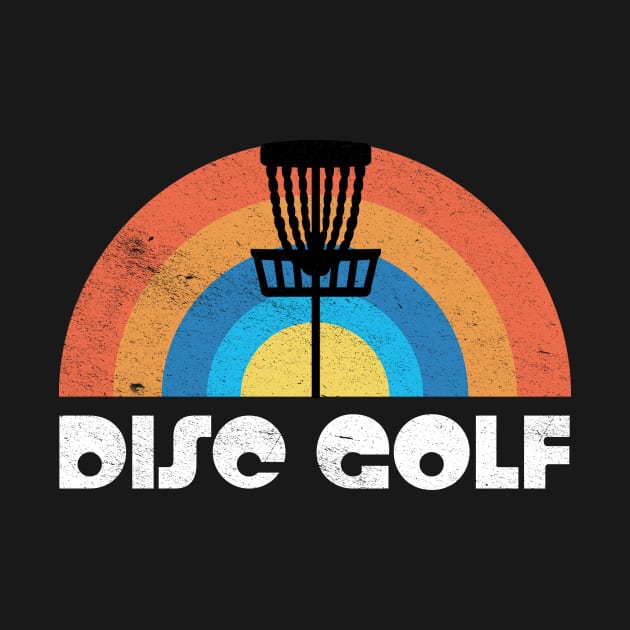 Vintage Disc Golf Basket Silhouette Retro Rainbow Distressed Graphic by SolarEscape