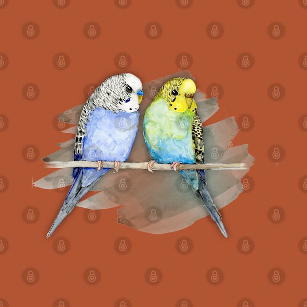 Two cute budgies watercolor by Bwiselizzy